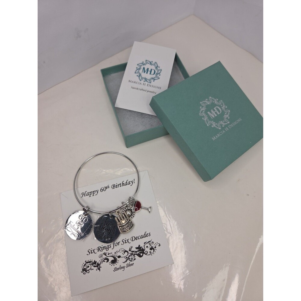 NEW 60th Birthday Charm Bangle Bracelet "Six Rings for Six Decades" Marcia Healy